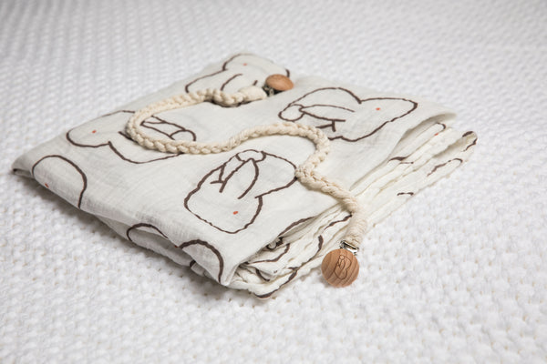 Organic Muslin Swaddle Blanket & Nursing Cover Clips